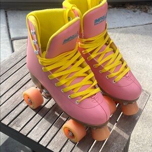 Impala Pink Roller Skates with Yellow Accents Size 9